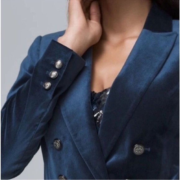 White House Black market teal blue velvet double breasted blazer - Picture 6 of 12
